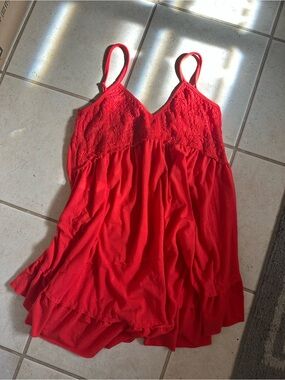 POL Red Lace detail swim coverup
